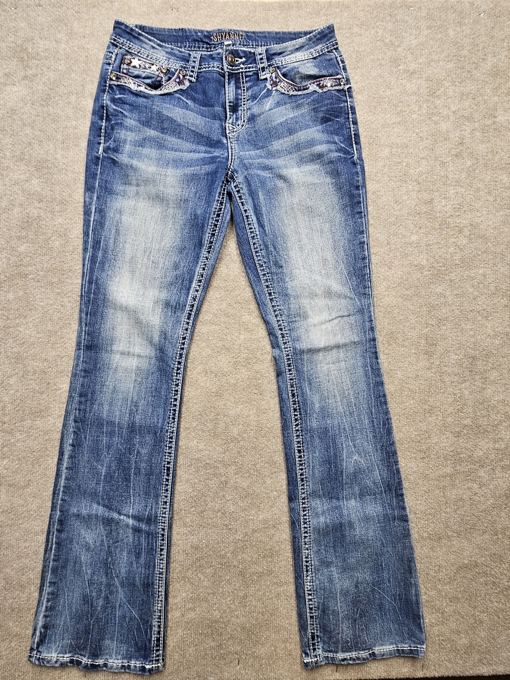 Shyanne Patriot Bootcut Jeans Womens 30L Blue Distressed Star Studded Y2K